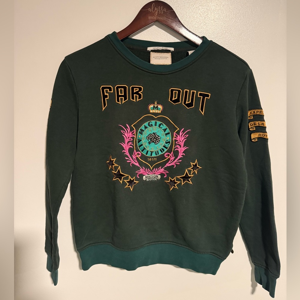 Scotch & Soda Green Sweatshirt with Pink & Gold Embroidered Crest